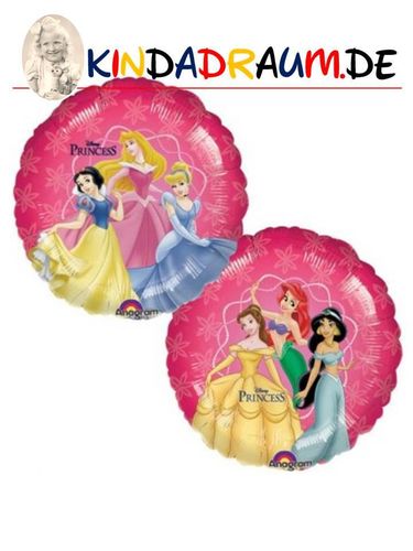 Princess Folienballon 45 cm Rund Schneewittchen, Aurora & Cinderella / Belle, Ariel & Jasmin