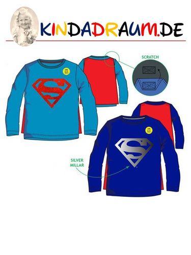 Superman Langarm Shirt blau oder türkis mit abnehmbarem Cape