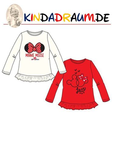 Minnie Maus Langarm Shirt weiß oder rot 100 % Baumwolle