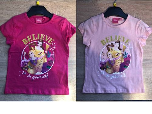 Princess T-Shirt pink oder rosa Believe in Yourself Rapunzel & Belle Glitter