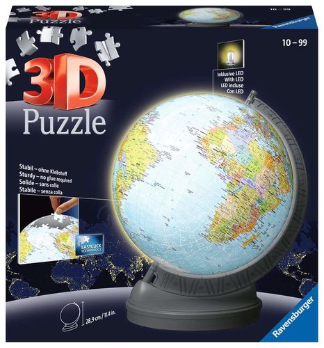 Ravensburger 11549 Puzzle-Ball Globus mit Licht 3D Puzzle 6-99 Jahre