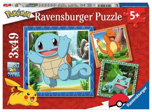Ravensburger Puzzle 055869 Pokemon - Glumanda, Bisasam und Schiggy 3x49 Teile 5+